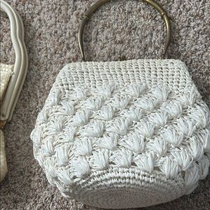 Elegant White Crochet Wristlet with Gold Handle